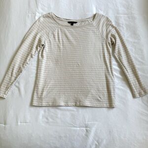 Banana Republic Cream and gold mettalic Stripe Long Sleeve Top Sz Small